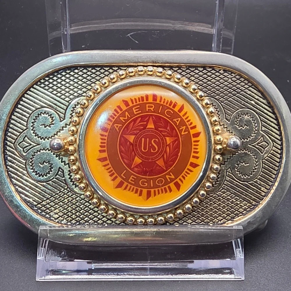 Vintage American Legion Belt Buckle Mens Gold‎ Silver Excellent Oval Emblem